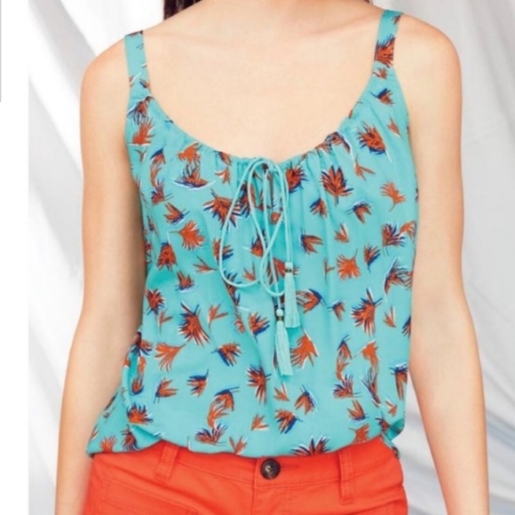 CAbi Tops - CAbi Tassle Tank in Palm Print Teal EUC